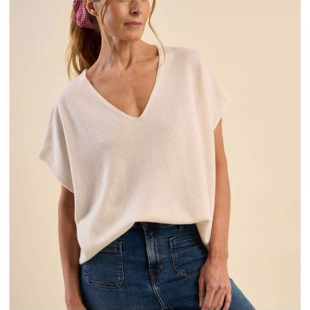 ba&sh Cream Button-Up Knit Top